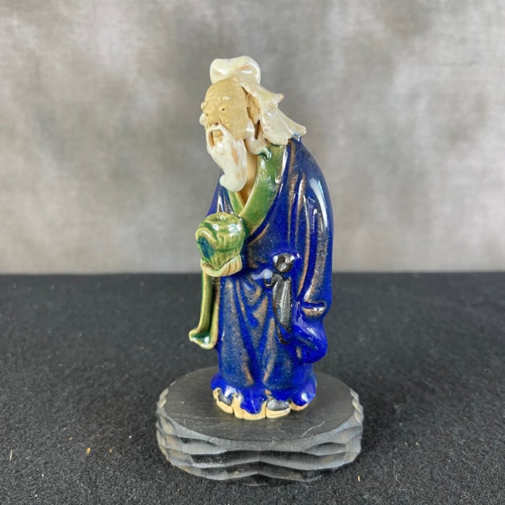 Rare Antique Majolica Chinese Sancai Drip Glaze Holding Urn China Mud Man